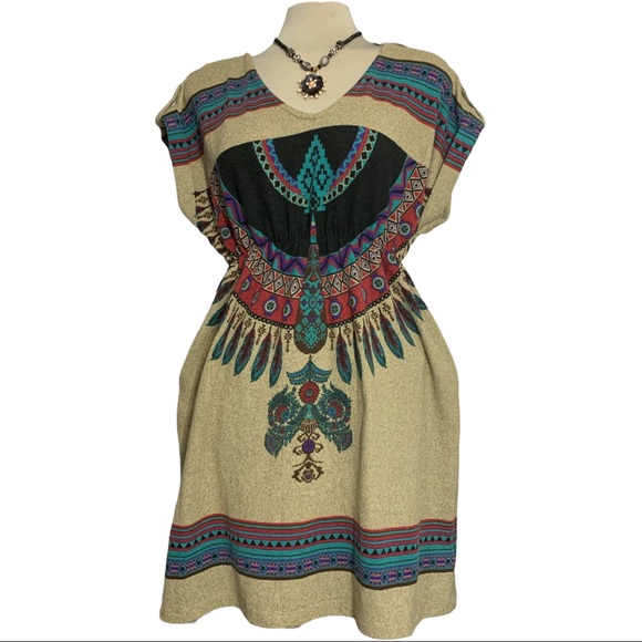 FOREVER 21  Beige Print Ethnic Long Blouse Size L - Picture 9 of 11